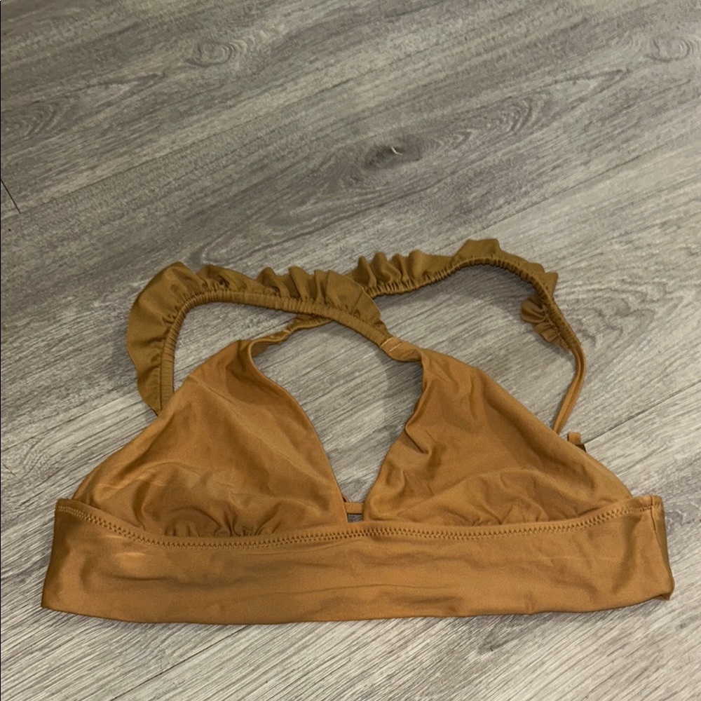 Aerie Tan Halter Bikini Top with Ruched Straps